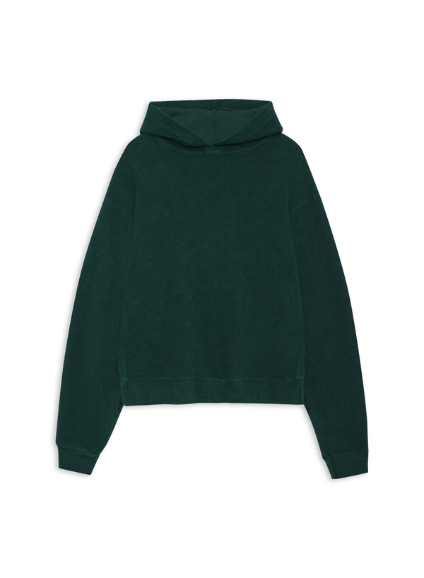 Sherpa Cropped Side Slit Hoodie in Rainforest-front