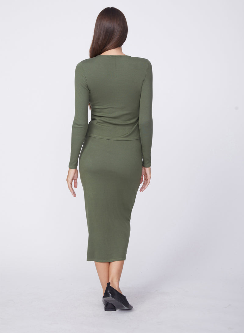 2X1 Rib Long Sleeve Snap Front Cardigan & Slip Dress Set in Seaweed shopstateside.us 2X1 Rib Long Sleeve Snap Front Cardigan & Slip Dress Set in Seaweed shopstateside.us