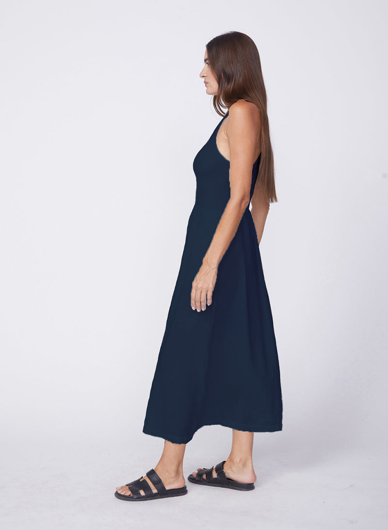 Linen Racerback Mix Media Midi Dress in New Navy - XL - Shop STATESIDE Dresses | Modern Comfort. Luxe Fabrics. Soft Elegance. Linen Racerback Mix Media Midi Dress in New Navy - XL - Shop STATESIDE Dresses | Modern Comfort. Luxe Fabrics. Soft Elegance.