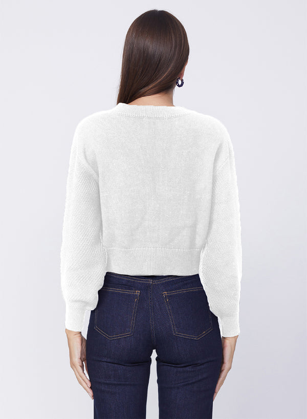 Colorblock Cropped Cardigan Sweater in Irish Crush/White