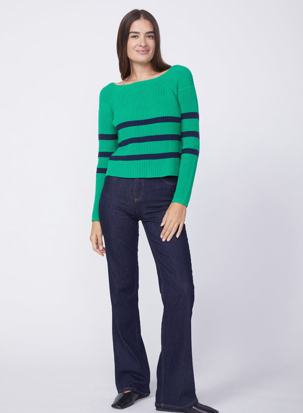 Striped Raglan Pullover Sweater in Irish Crush