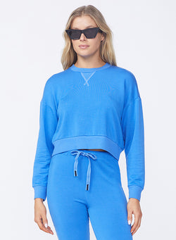 Softest Fleece Cropped Pullover in Sport Blue