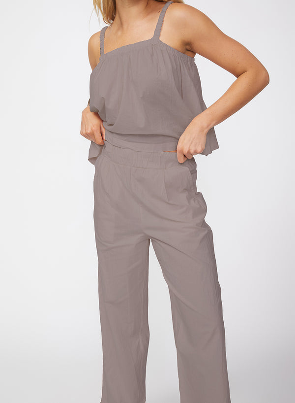 Voile Wide Leg Trouser in Twig-close up