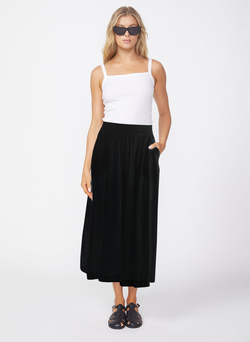 Linen Double Slit Maxi Skirt in Black shopstateside.us