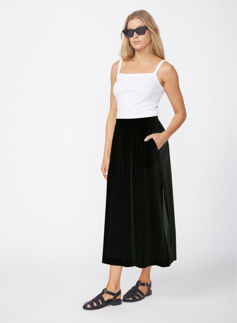 Linen Double Slit Maxi Skirt in Black