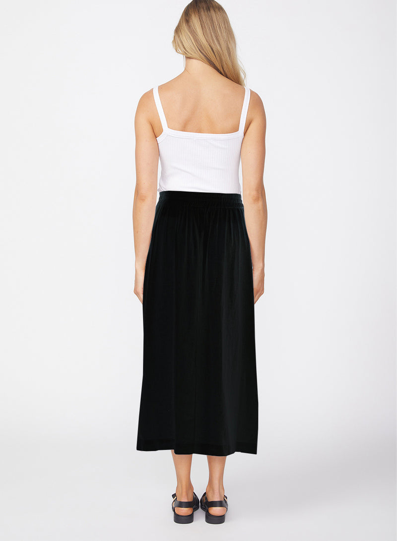 Linen Double Slit Maxi Skirt in Black