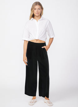 Linen Cropped Pull-On Trouser in Black