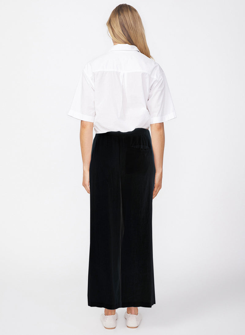 Linen Cropped Pull-On Trouser in Black