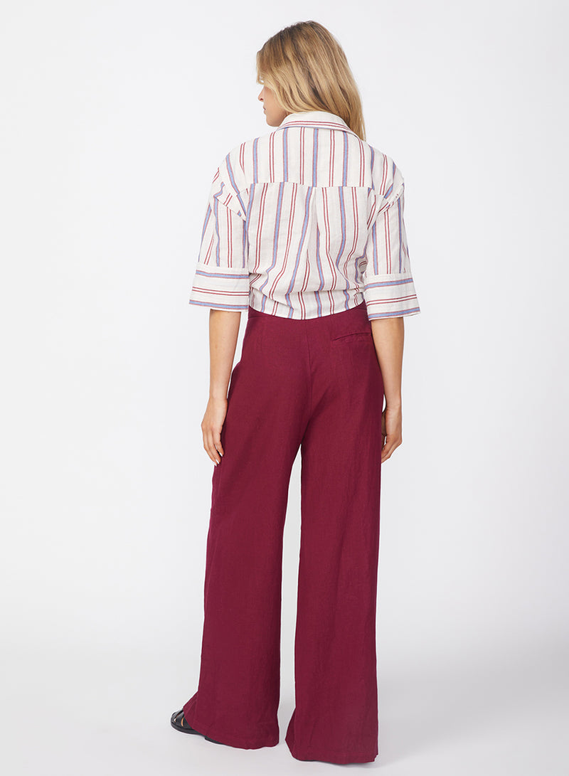 Linen Wide Leg Trouser in Bordeaux-back