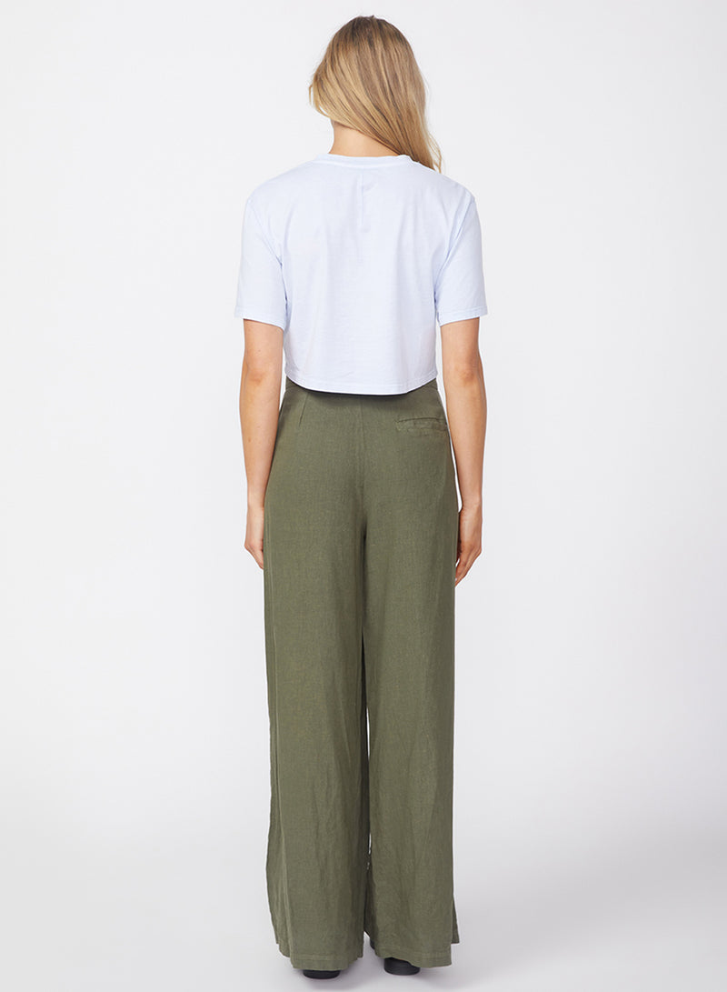 Linen Wide Leg Trouser in fern-back