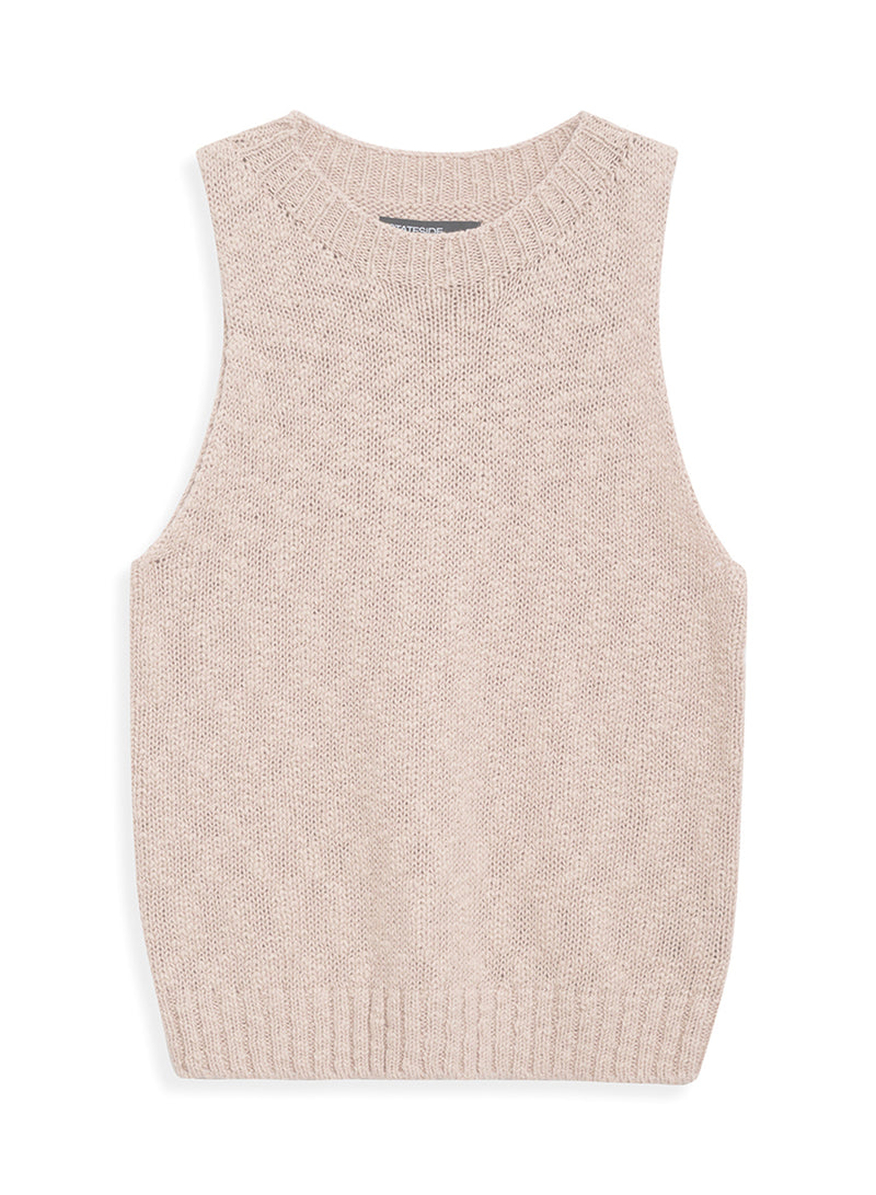 Cotton Linen Tank Sweater in Camel