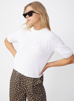 Cotton Linen Short Sleeve Sweater in White-side