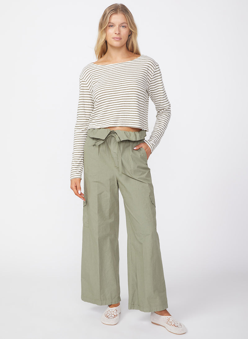 Fine Poplin Foldover Cargo Pant in Fern-full voiew front