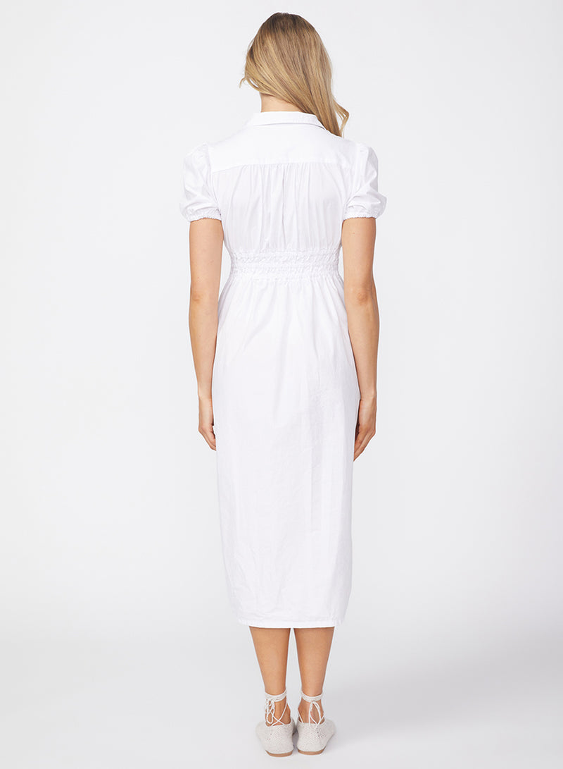 Fine Poplin Twist Front Maxi Dress in White-back