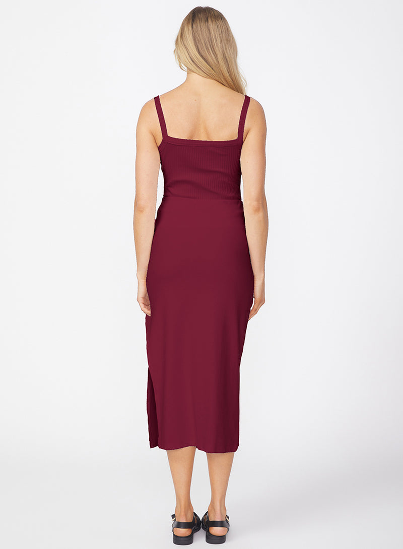 Luxe 2x1 Rib Side Slit Midi Skirt in Bordeaux-back