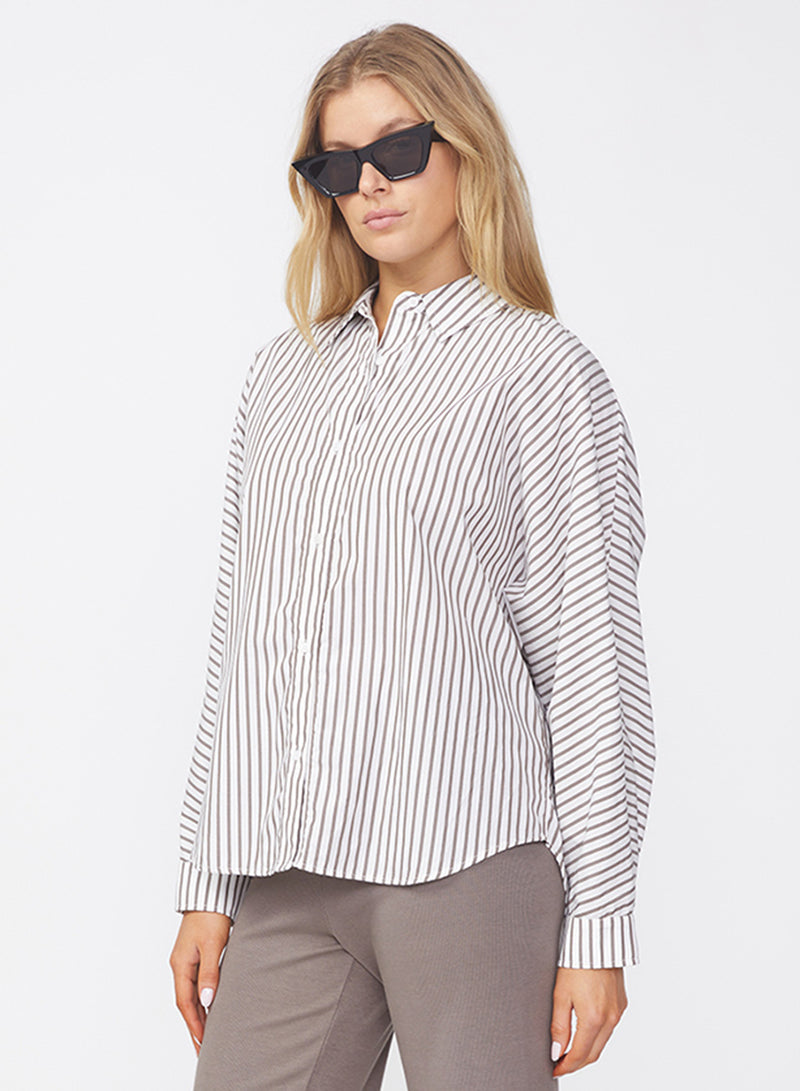 80's Poplin Stripe Dolman Shirt in Twig