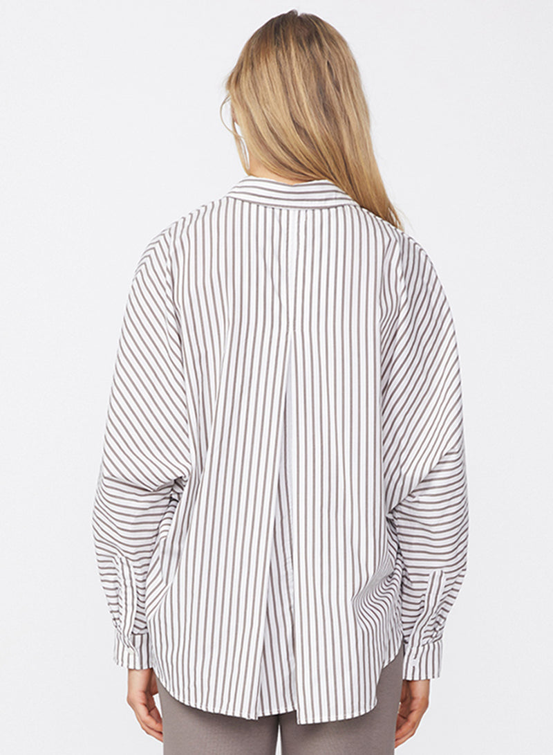 80's Poplin Stripe Dolman Shirt in Twig