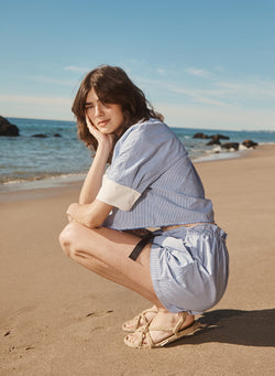 Pinstripe Paperbag Short in Sport Blue-campaign images