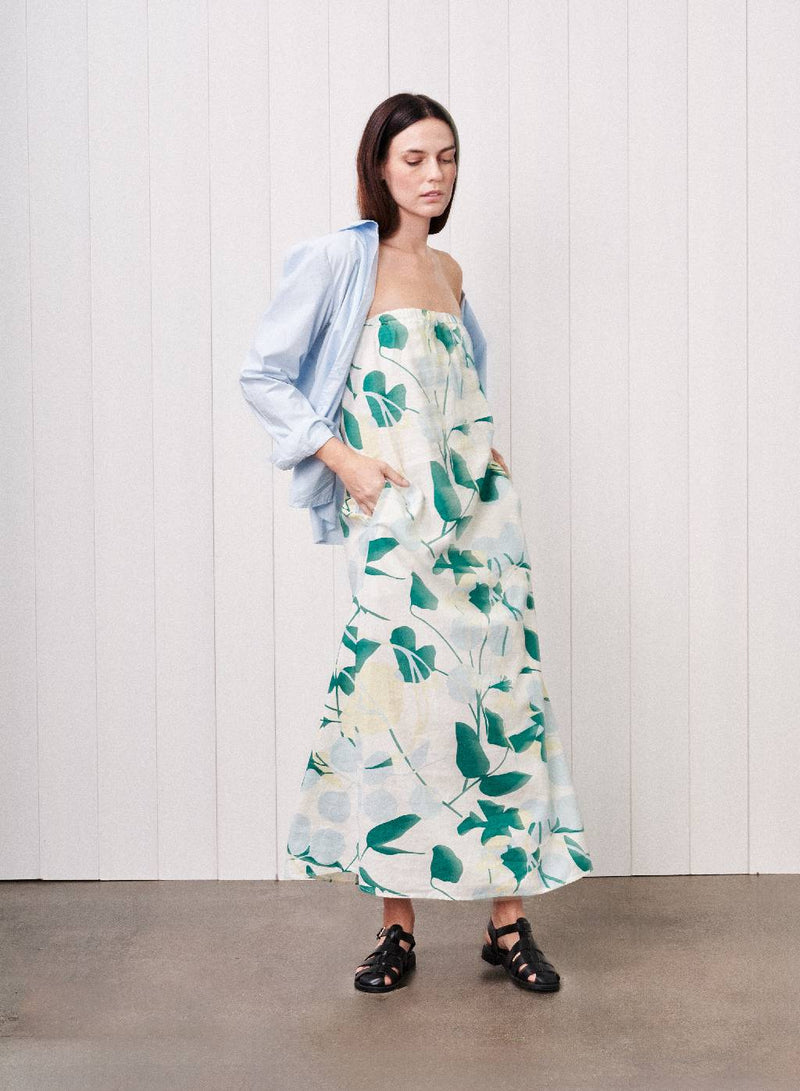 Blossom Printed Linen Column Maxi Dress in Blue Blossom Blossom Printed Linen Column Maxi Dress in Blue Blossom