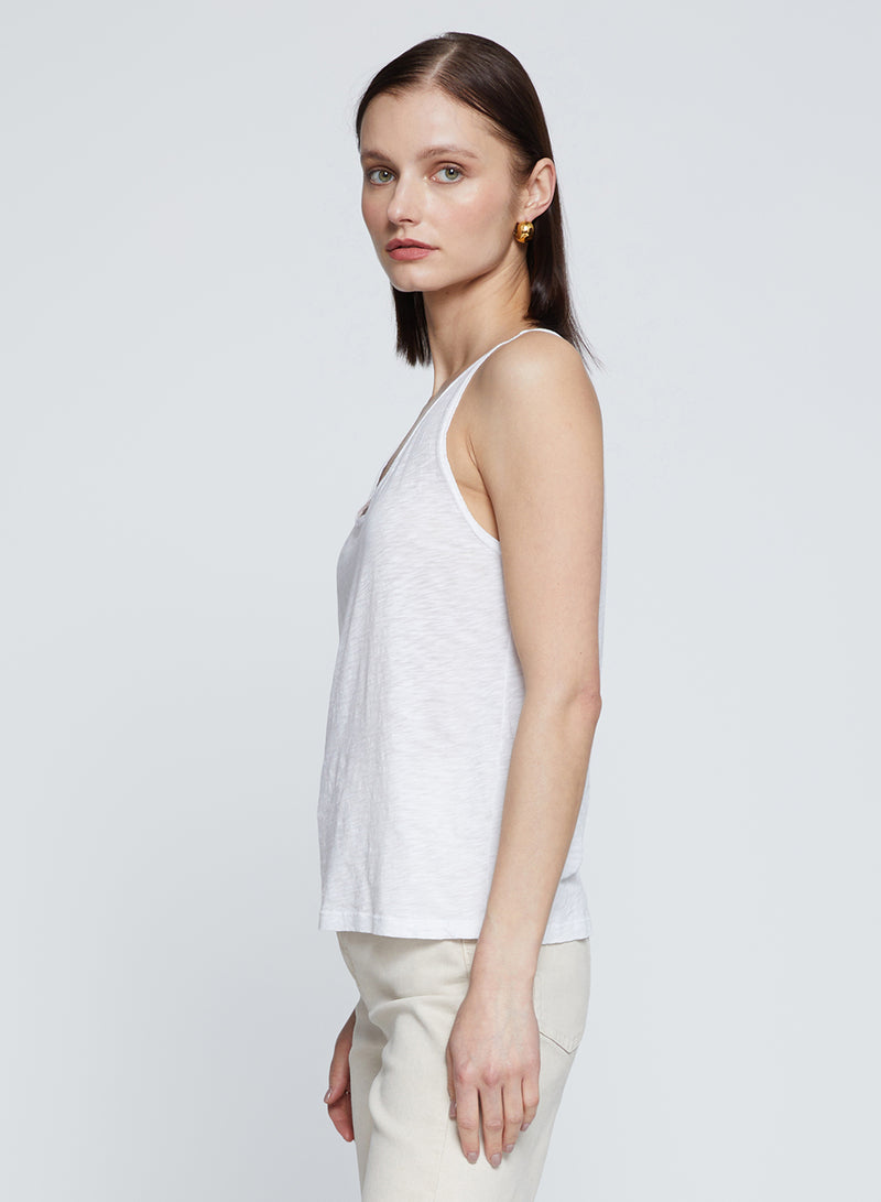 Supima Slub Scooped Tank in White-side view