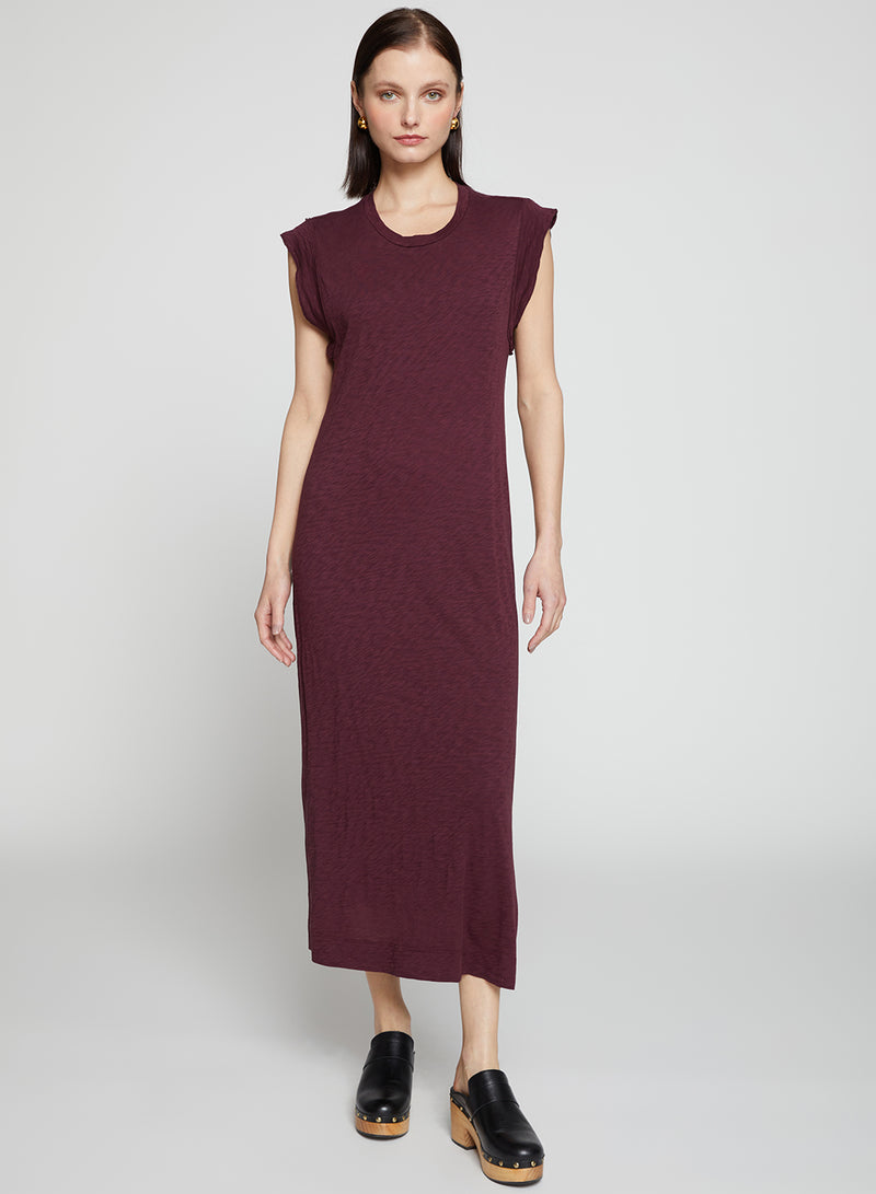 Supima Slub Scooped Hem Midi Dress in Cherry Liquor-full front view 