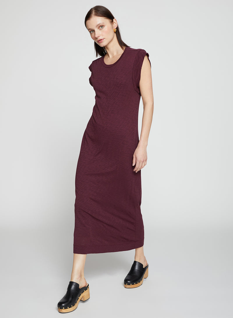 Supima Slub Scooped Hem Midi Dress in Cherry Liquor-side viiew