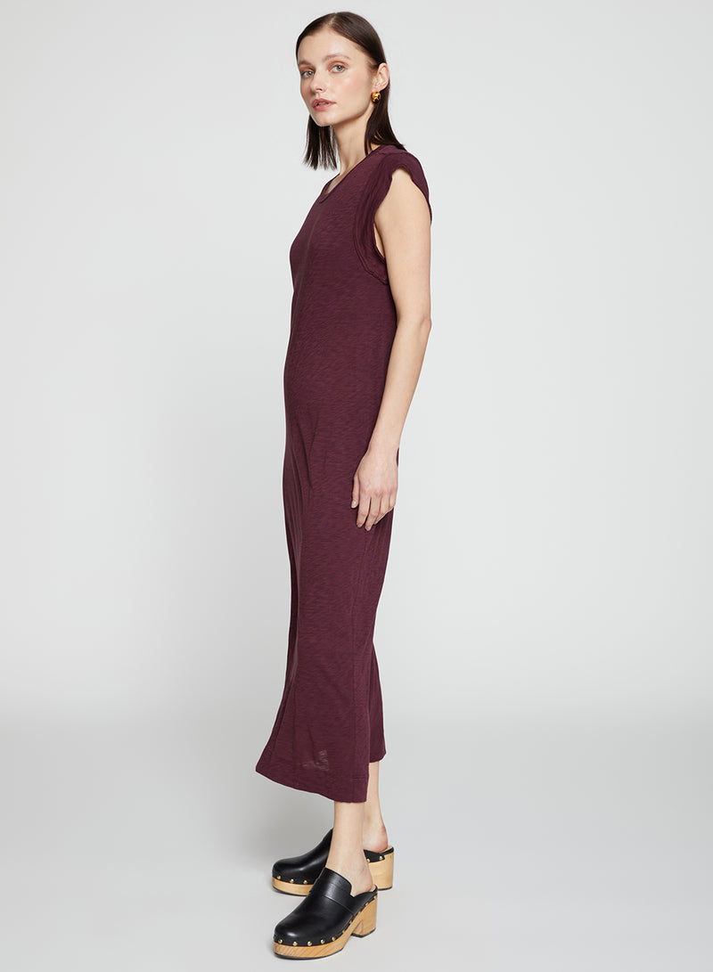 Supima Slub Scooped Hem Midi Dress in Cherry Liquor-full view side 