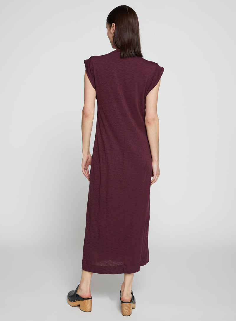 Supima Slub Scooped Hem Midi Dress in Cherry Liquor-back view