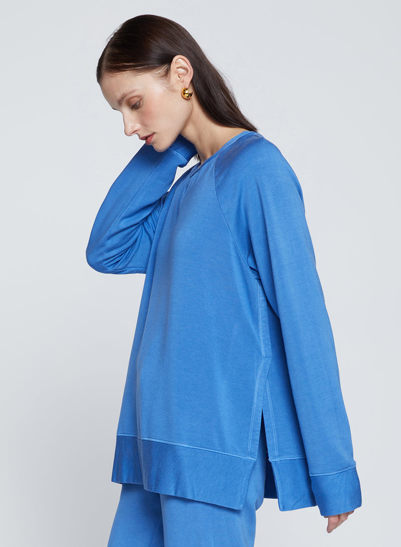 Softest Fleece Raglan Side Slit Sweatshirt in Club Blue-side view