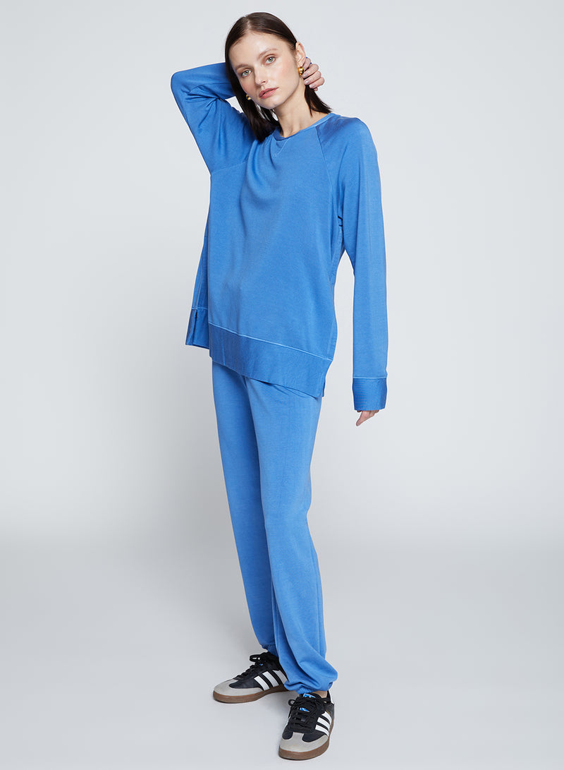 Softest Fleece Raglan Side Slit Sweatshirt in Club Blue-side full view