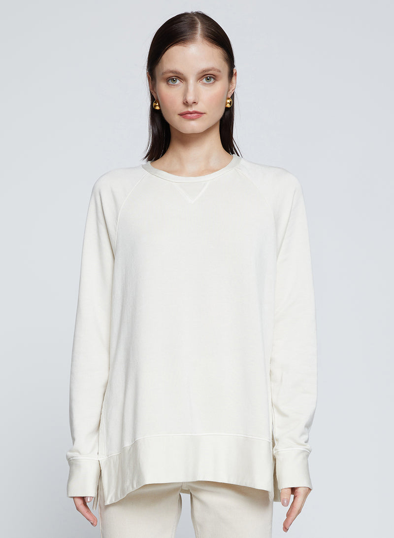 Softest Fleece Raglan Side Slit Sweatshirt in Cream-3/4 front 