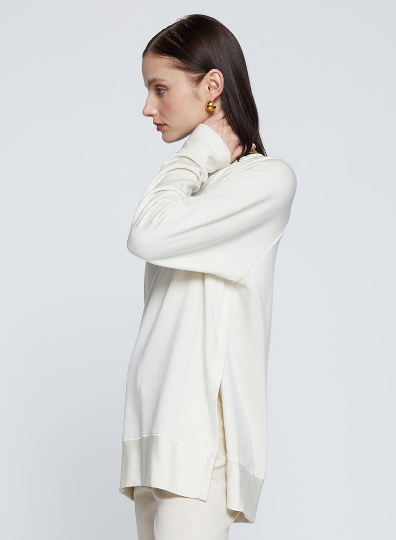 Softest Fleece Raglan Side Slit Sweatshirt in Cream-side 