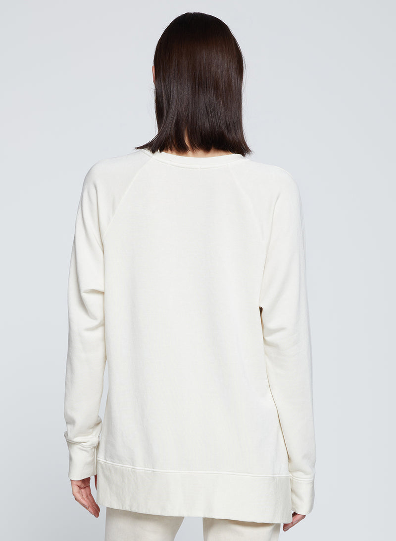 Softest Fleece Raglan Side Slit Sweatshirt in Cream-back 