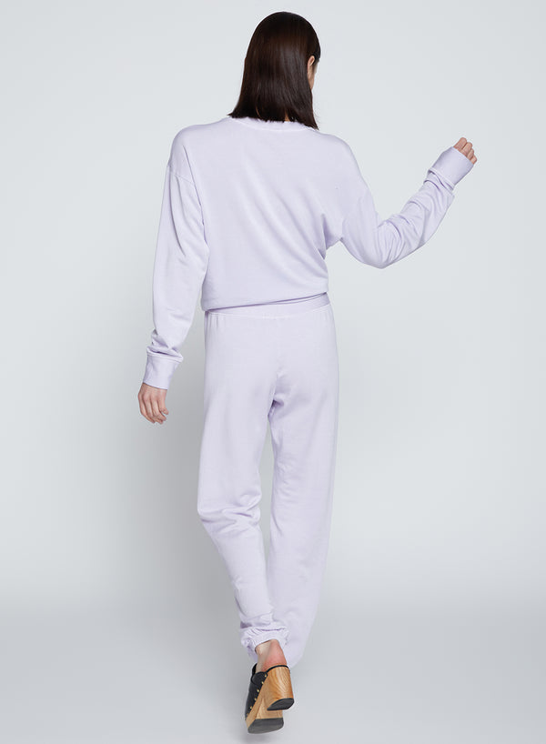 Softest Fleece Drawstring Sweatpant in Wisteria-back view