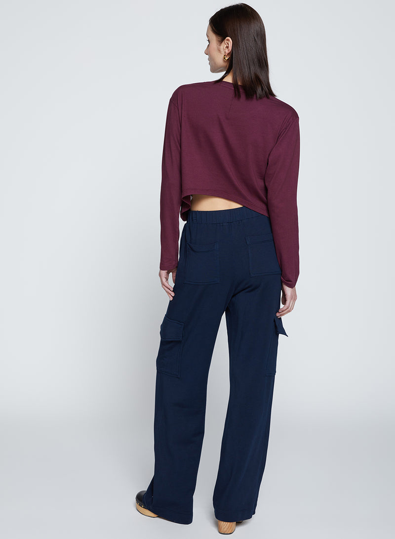 Softest Fleece Wide Leg Cargo Pant in New Navy-back