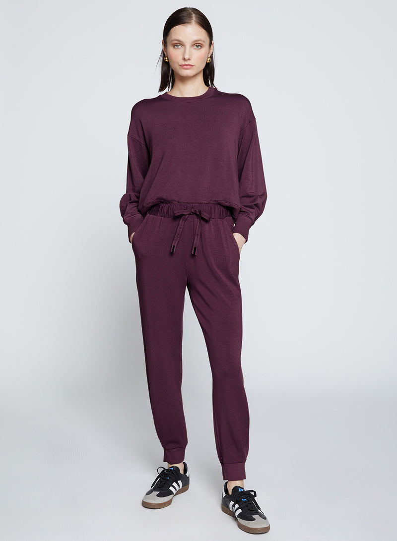 Softest Fleece Pleated Hem Jogger in Cherry Liquor