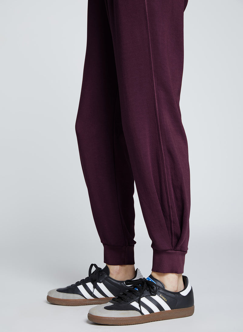 Softest Fleece Pleated Hem Jogger in Cherry Liquor