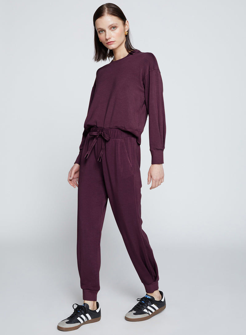 Softest Fleece Pleated Hem Jogger in Cherry Liquor