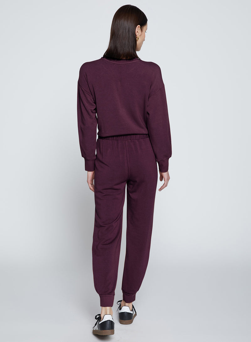 Softest Fleece Pleated Hem Jogger in Cherry Liquor