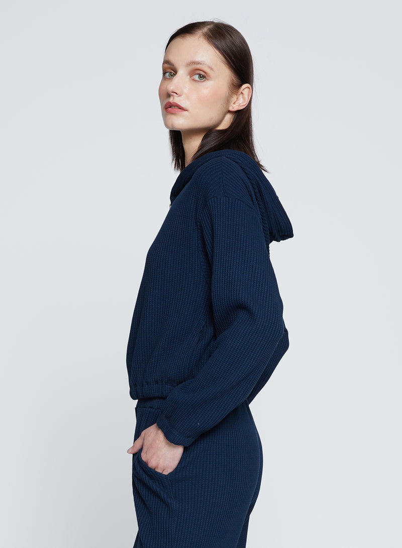 Luxe Thermal Zip Hoodie in New Navy-side 