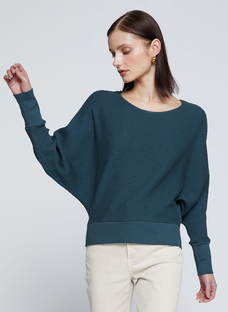 Luxe Thermal Dolman Boatneck in Verde-flow 