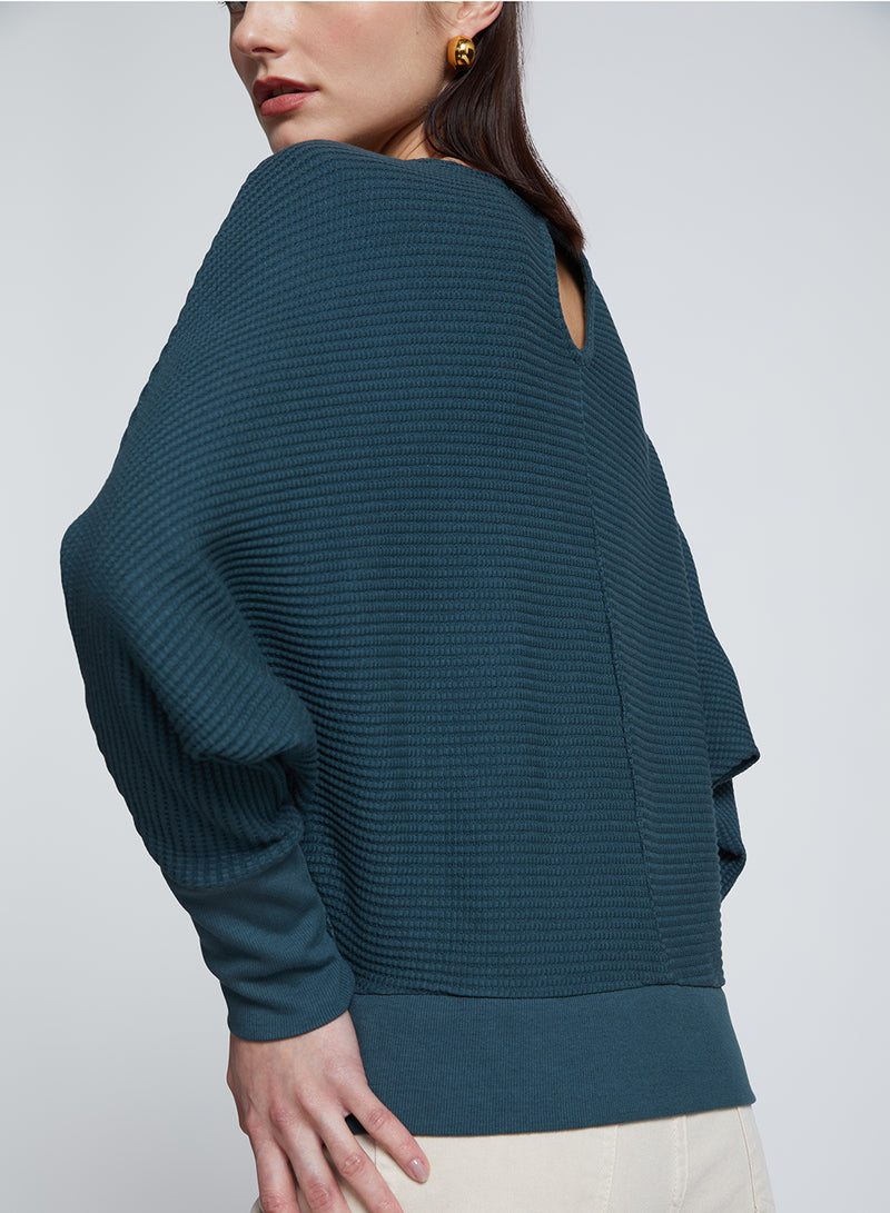 Luxe Thermal Dolman Boatneck in Verde-back view details 