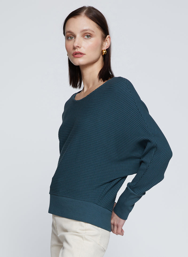 Luxe Thermal Dolman Boatneck in Verde-side view 