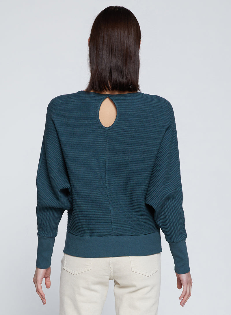 Luxe Thermal Dolman Boatneck in Verde-back view