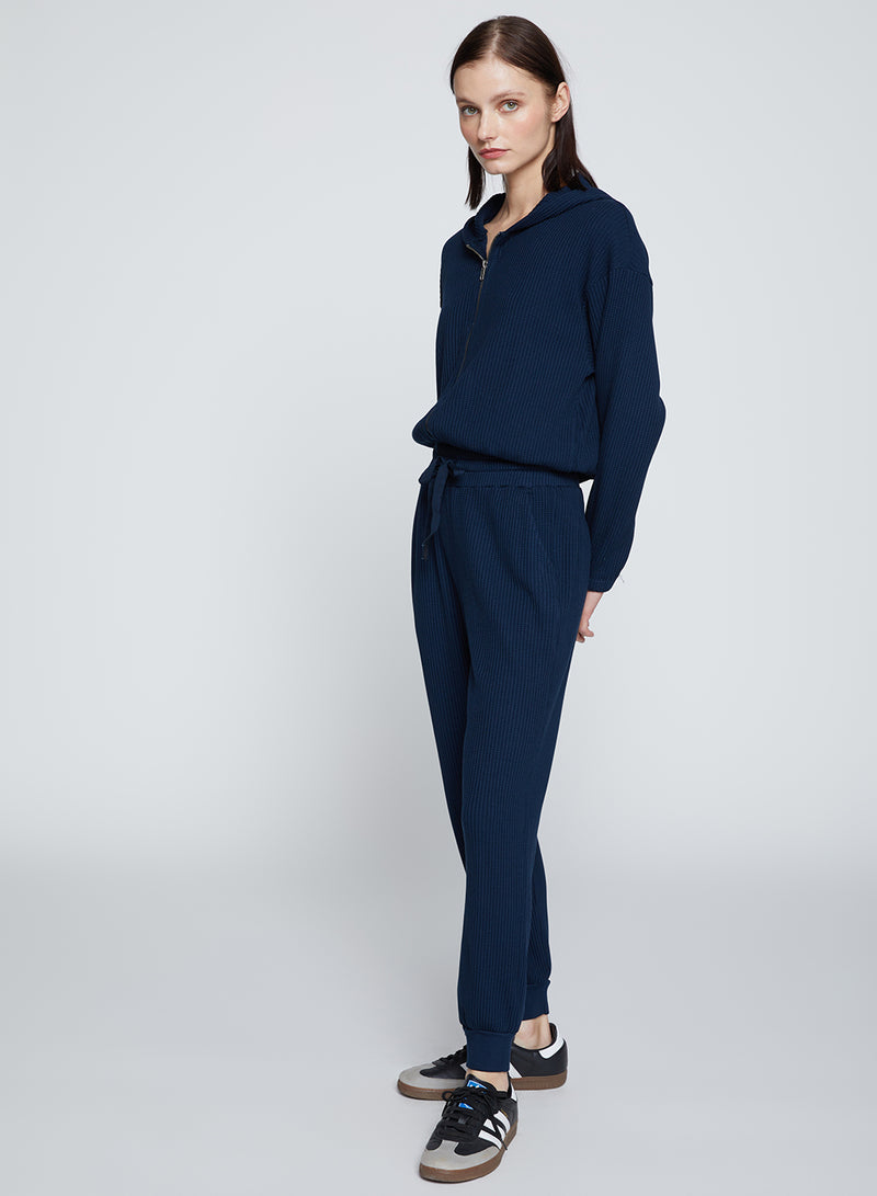 Luxe Thermal Drawstring Jogger in New Navy-side view 