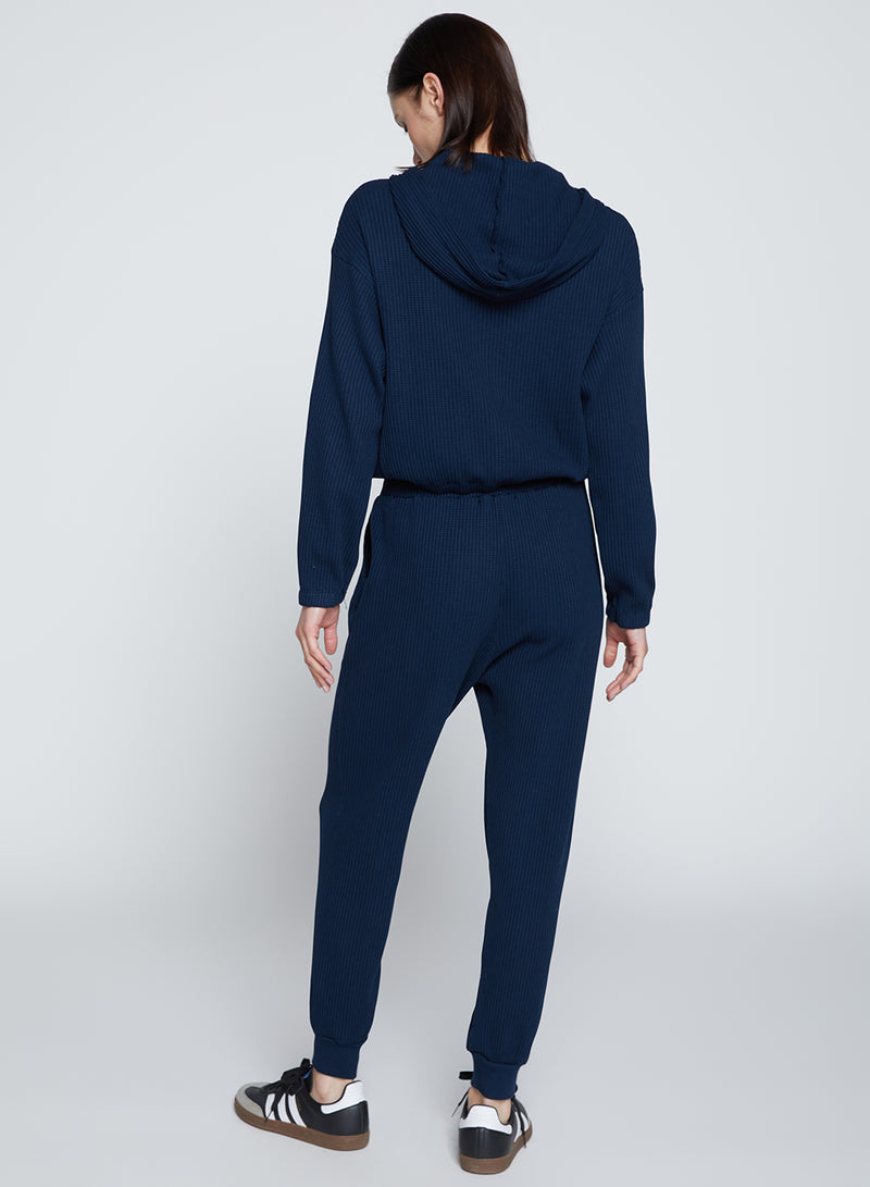 Luxe Thermal Drawstring Jogger in New Navy-back view