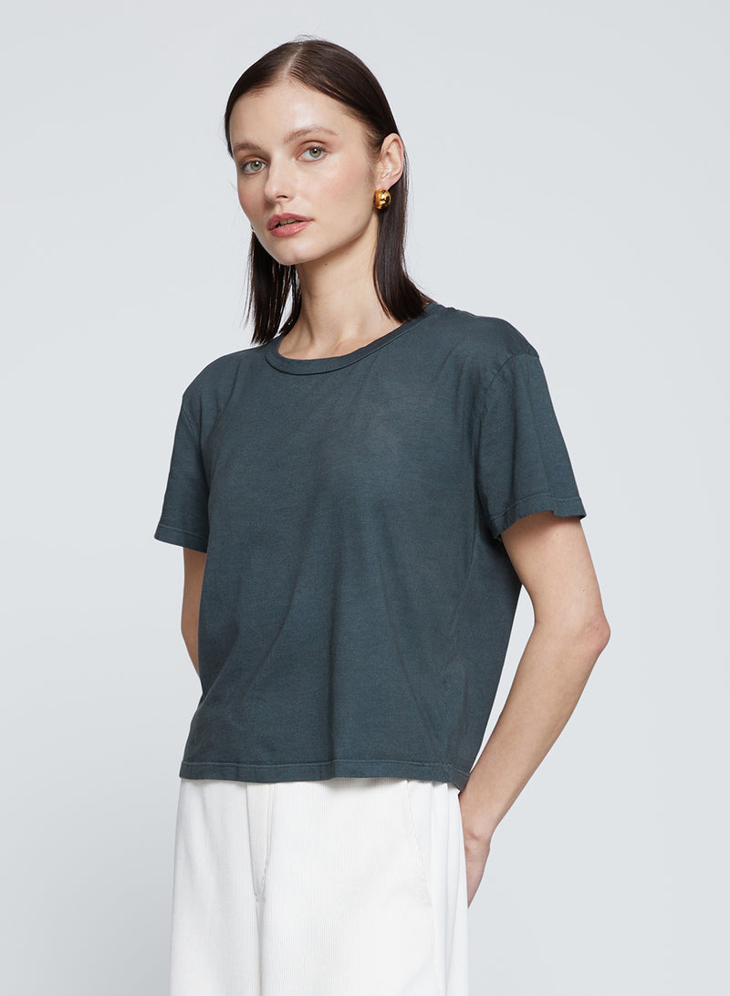 Cloud Jersey Short Sleeve Crew in Verde-3/4 front