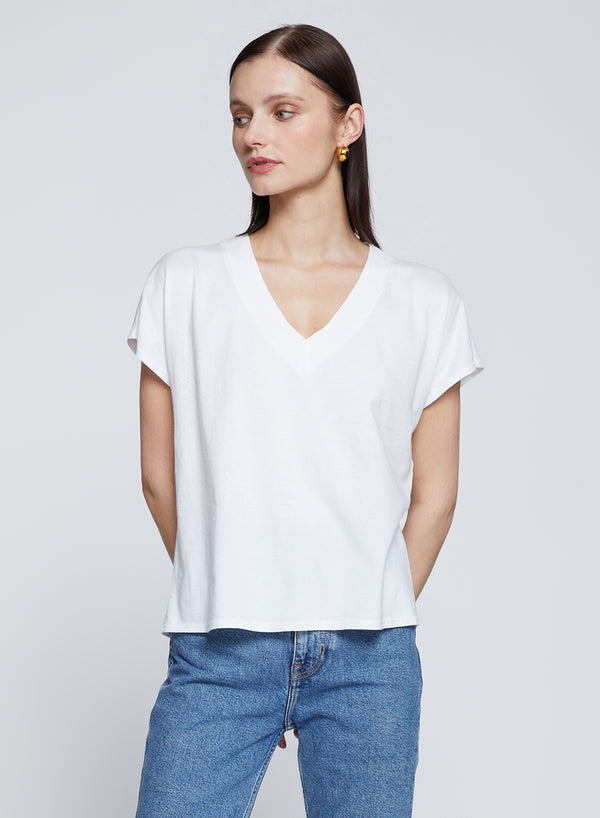 Cloud Jersey V-Neck Dolman Tee in White-front