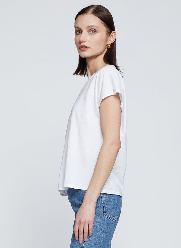 Cloud Jersey V-Neck Dolman Tee in White-side