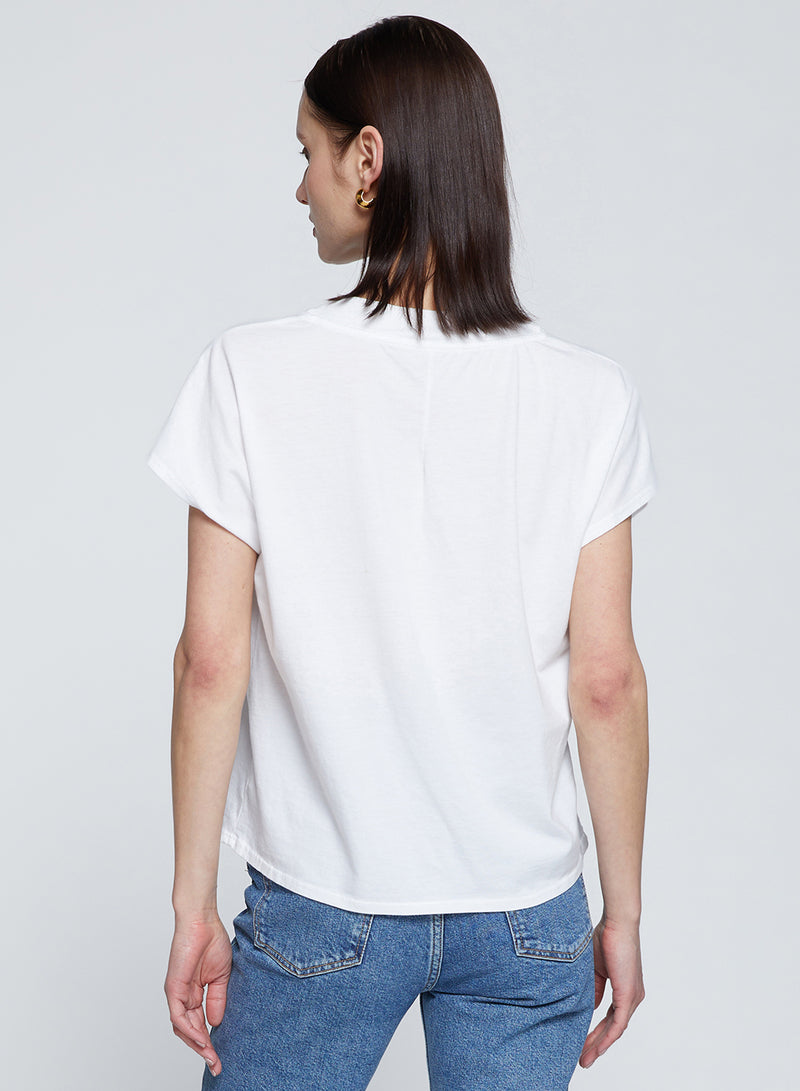 Cloud Jersey V-Neck Dolman Tee in White-back